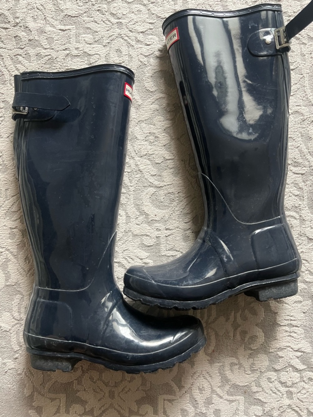 Hunter Gloss Navy Knee-High Rain Boots